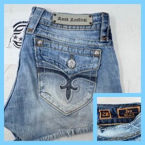 Rock Revival Jen Short Womens Size 28 Distressed Frayed Hem Denim Shorts